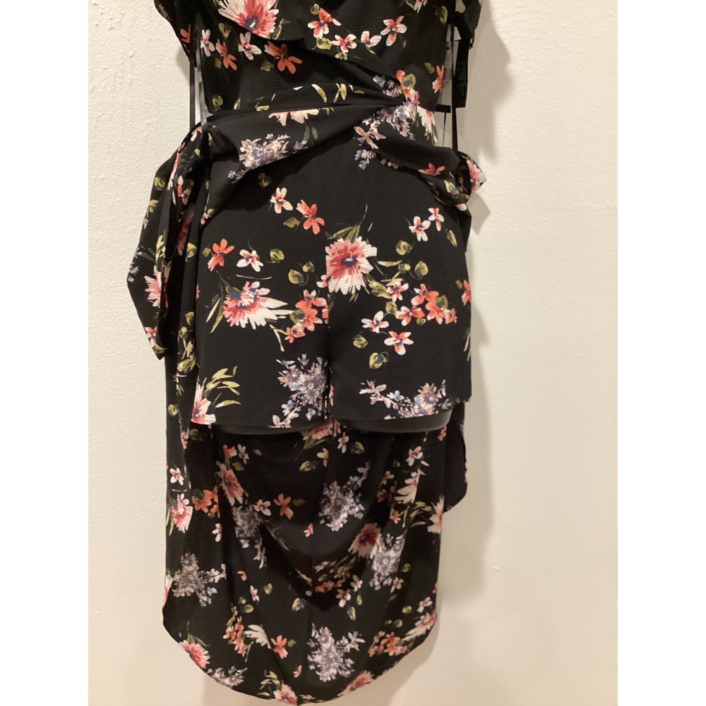 IZ Byer Black Floral Cold Shoulder Ruffle Maxi Dress Size 1 - Picture 4 of 9